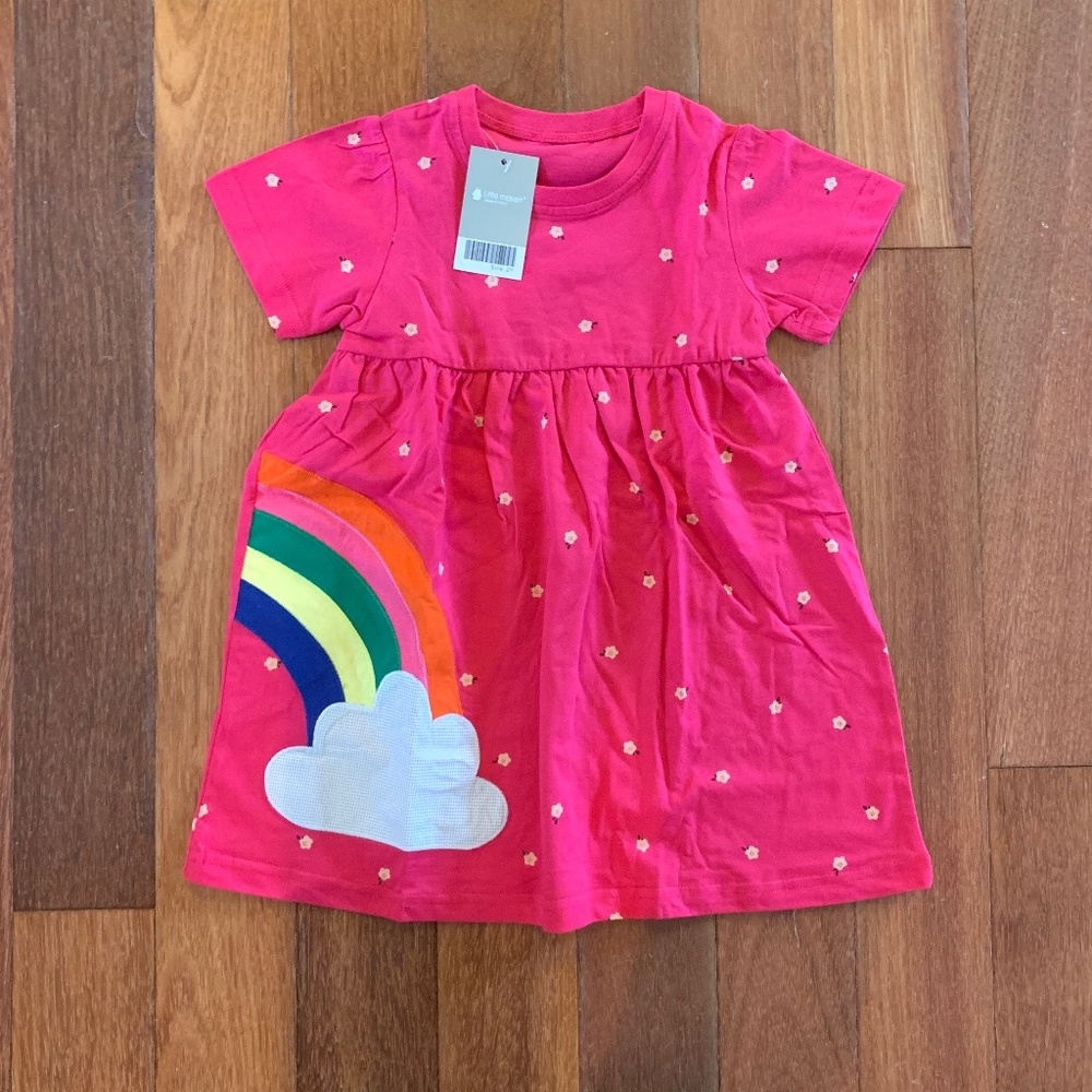 NWT Little Maven Toddler Girls Pink Rainbow Appliqué Cotton Dress 2T